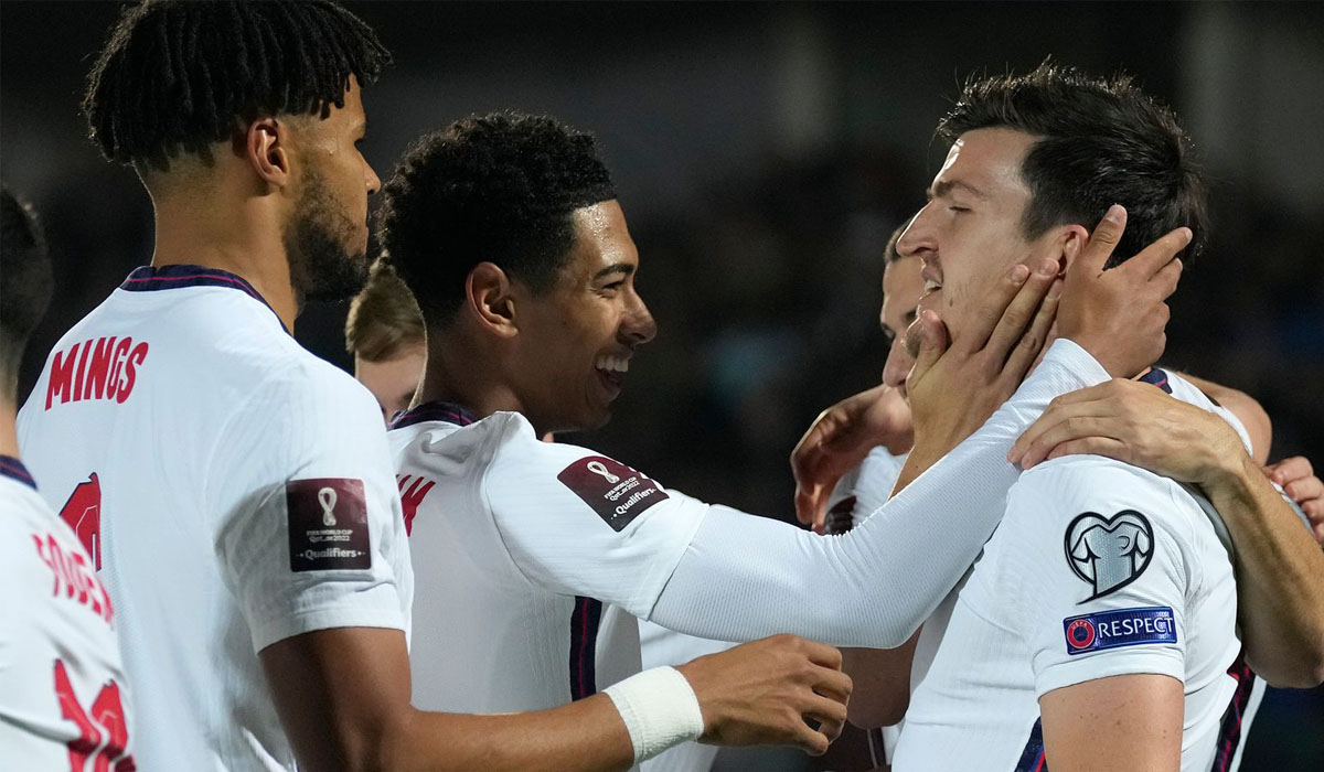 Harry Maguire celebrated after scoring the opener.